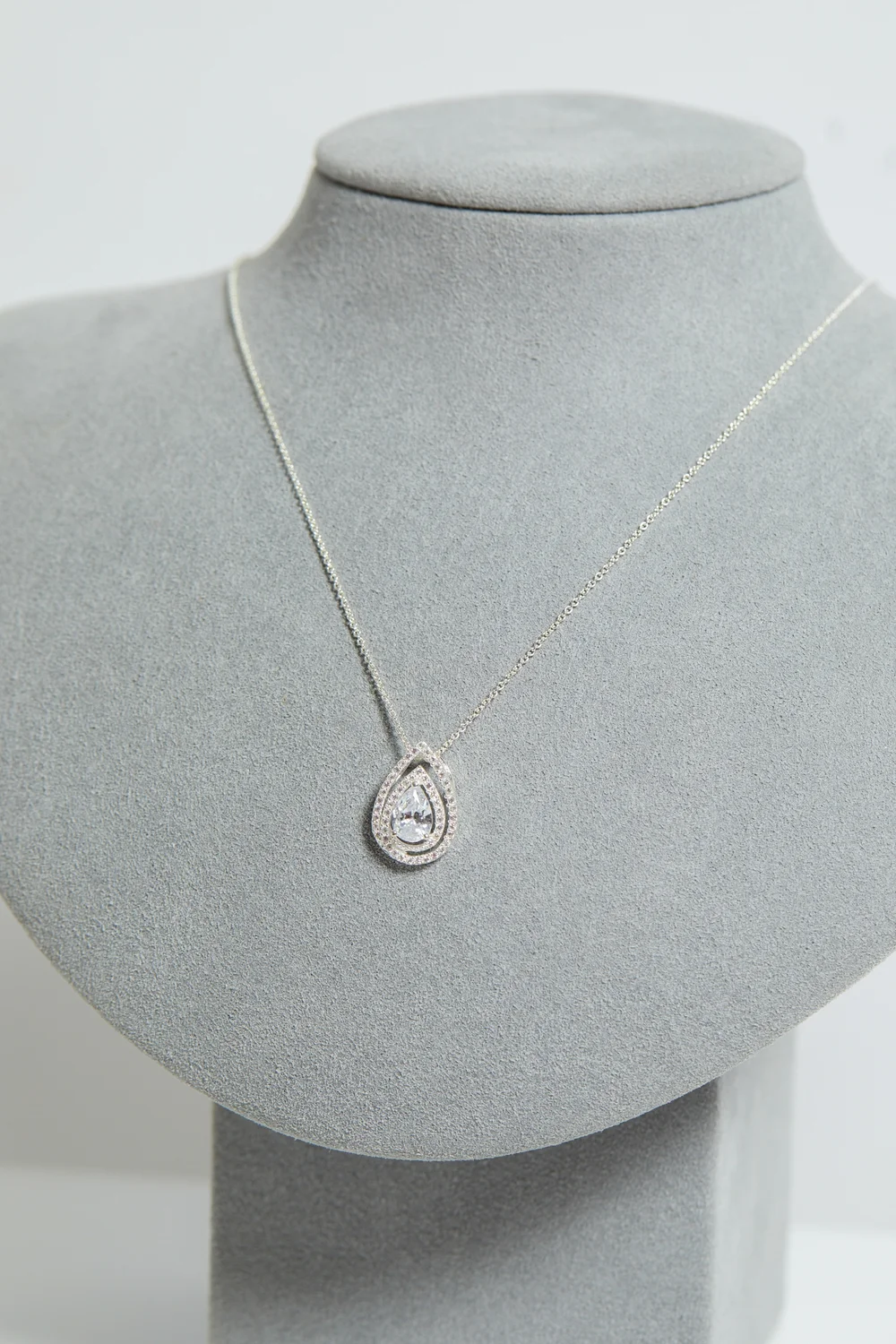 Simply Silver Sterling Silver 925 Cubic Zirconia Pear Double Halo Pendant - One Size Image 2