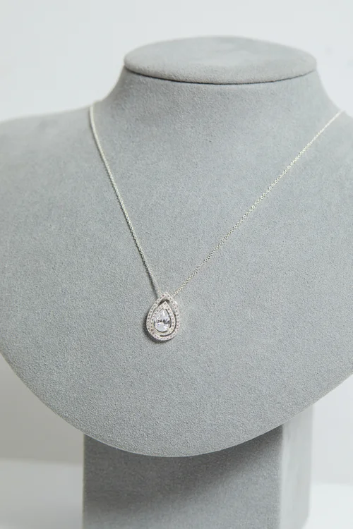 Simply Silver Sterling Silver 925 Cubic Zirconia Pear Double Halo Pendant - One Size Image 2