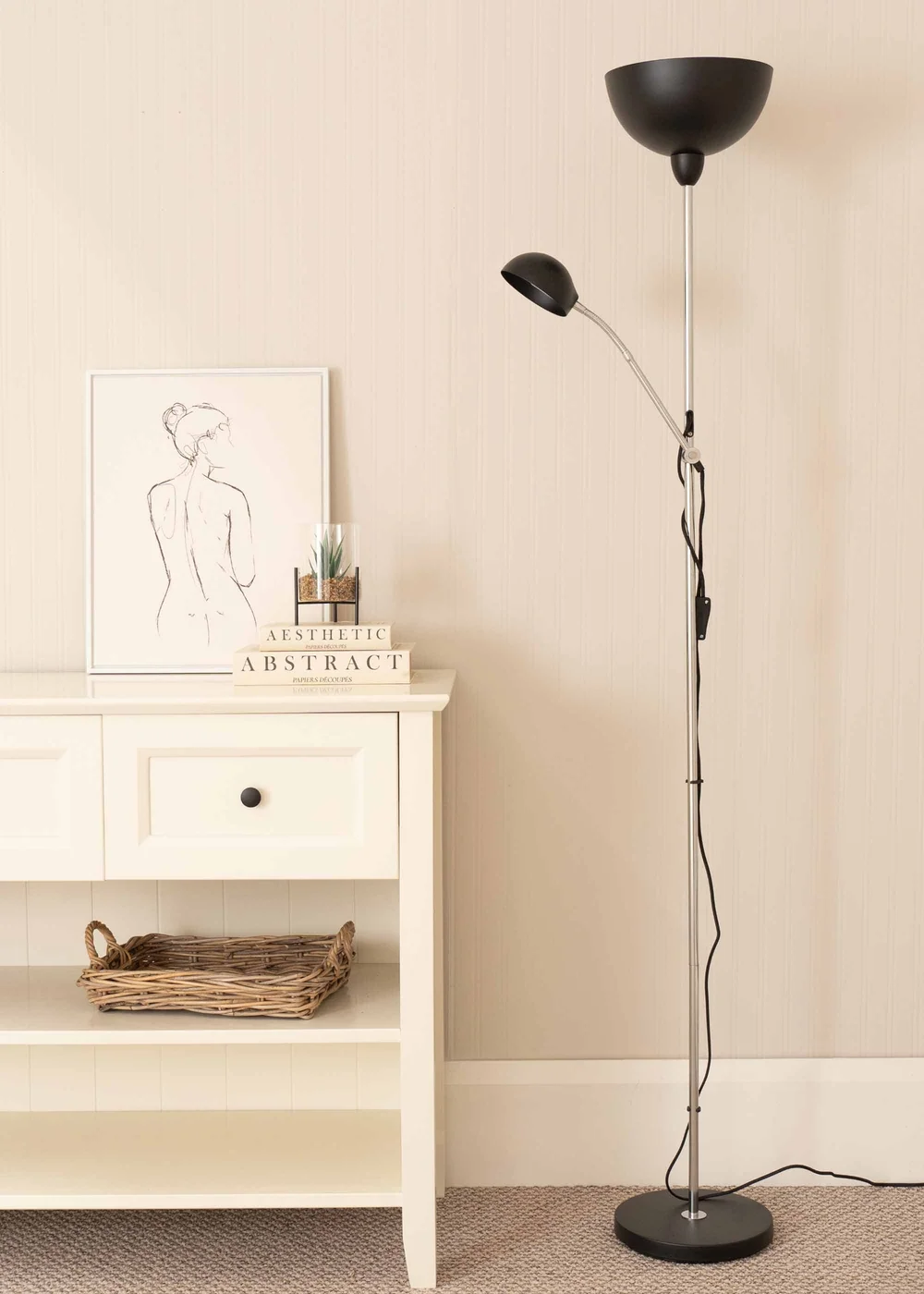ValueLights Orion Matte Black Floor Lamp with White Shade - One Size Image 1