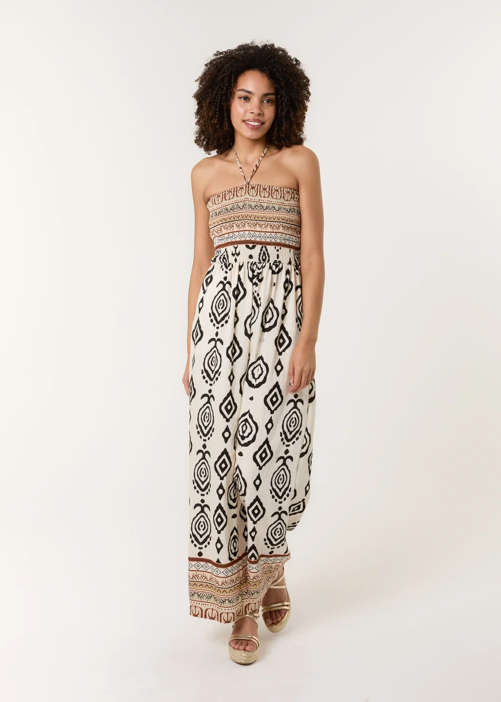 Blue Vanilla Stone Print Strapless Bandeau Shirred Jumpsuit - M/L Image 1