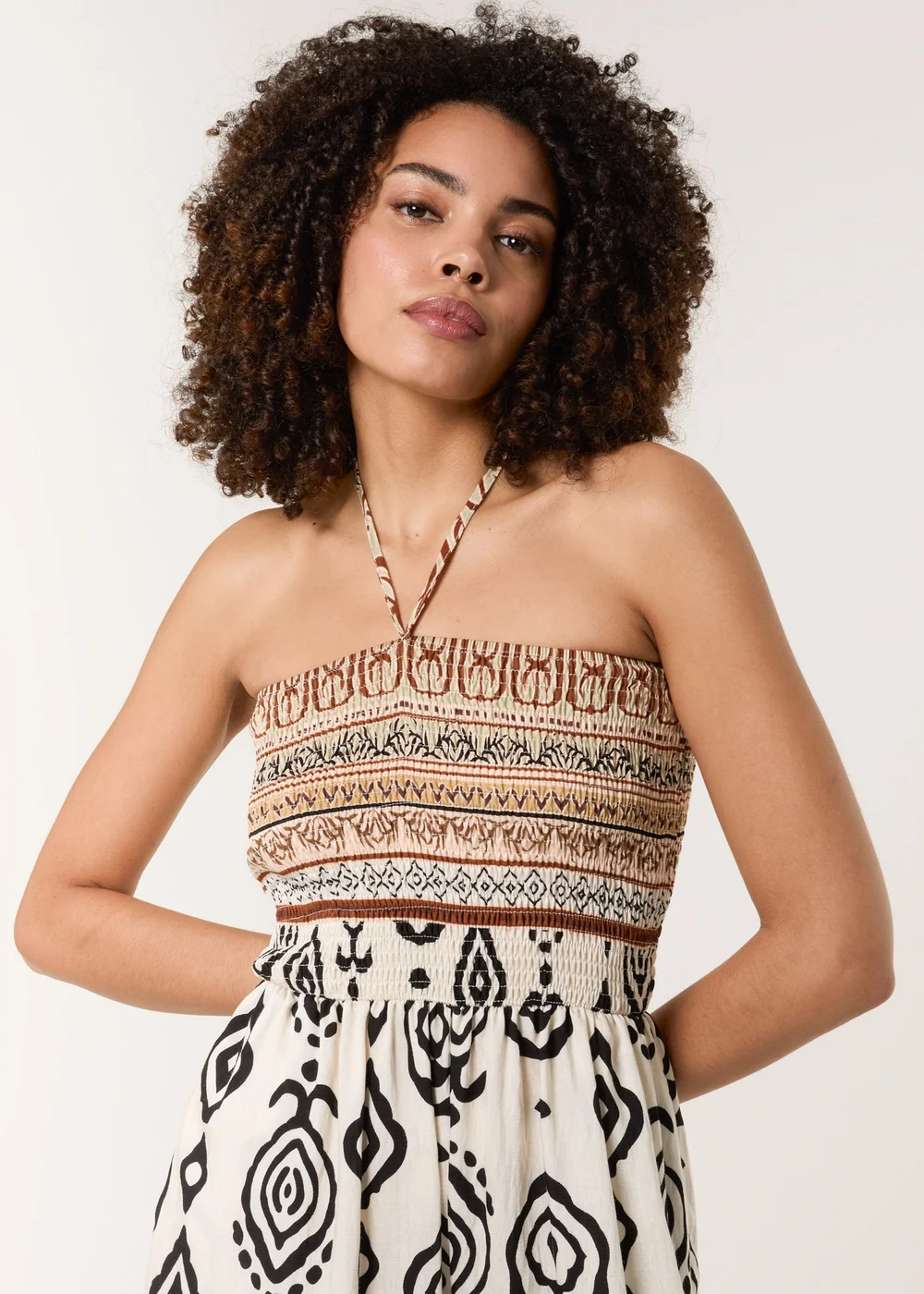 Blue Vanilla Stone Print Strapless Bandeau Shirred Jumpsuit - M/L Image 3