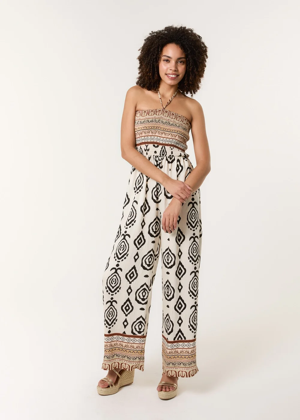 Blue Vanilla Stone Print Strapless Bandeau Shirred Jumpsuit - M/L Image 4