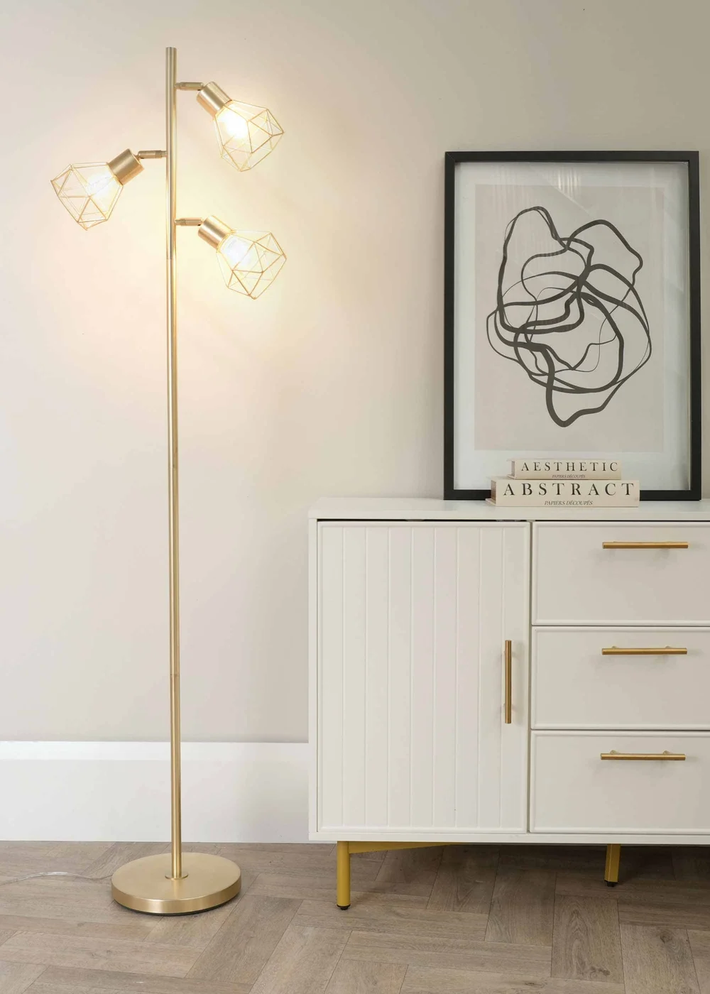 ValueLights Angus Brushed Floor Lamp with Gold Shade (162cm x 25cm x 25cm) - One Size Image 3