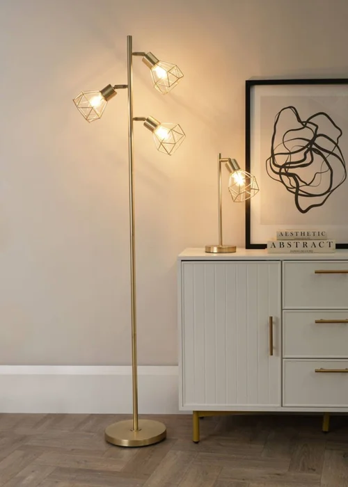 ValueLights Angus Brushed Floor Lamp with Gold Shade (162cm x 25cm x 25cm) - One Size Image 1