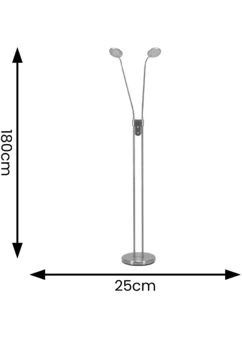 ValueLights Beata 2 arm Dimmable Brushed Silver Floor Lamp - One Size Image 4