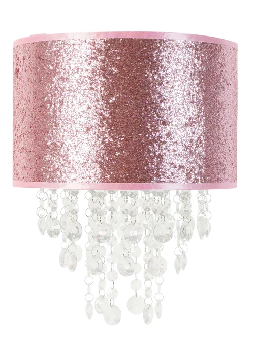 ValueLights Bonita Fabric Glitter Pink Drum Ceiling Pendant Shade (34cm x 28cm x 28cm) - One Size Image 3