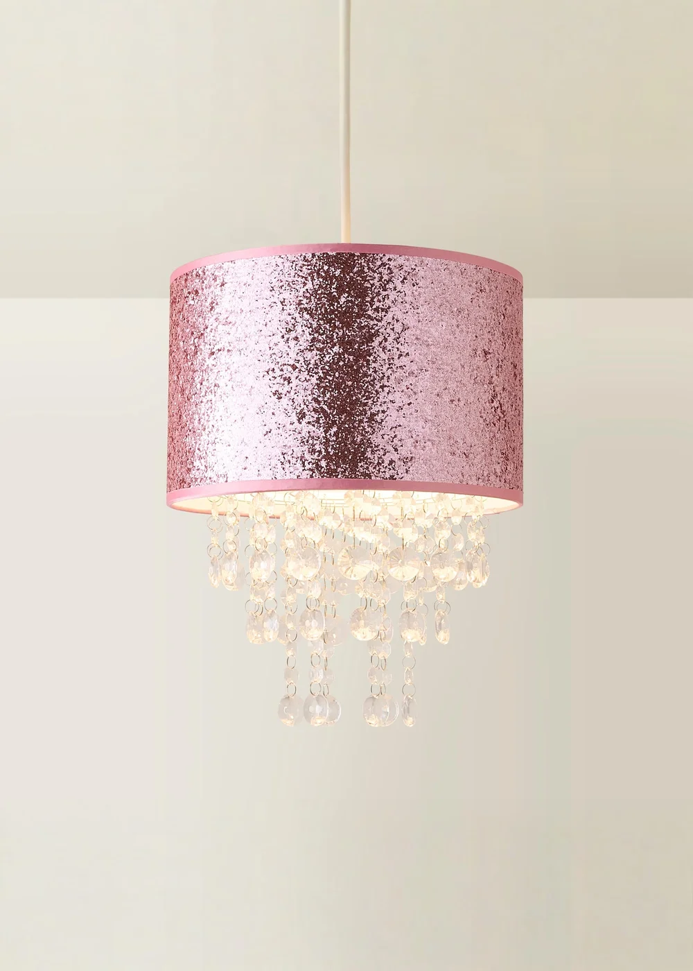 ValueLights Bonita Fabric Glitter Pink Drum Ceiling Pendant Shade (34cm x 28cm x 28cm) - One Size Image 5