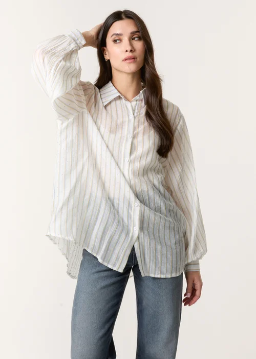 Blue Vanilla Blue Diamante Detailed Shirt With Vertical Stripes - M/L Image 2