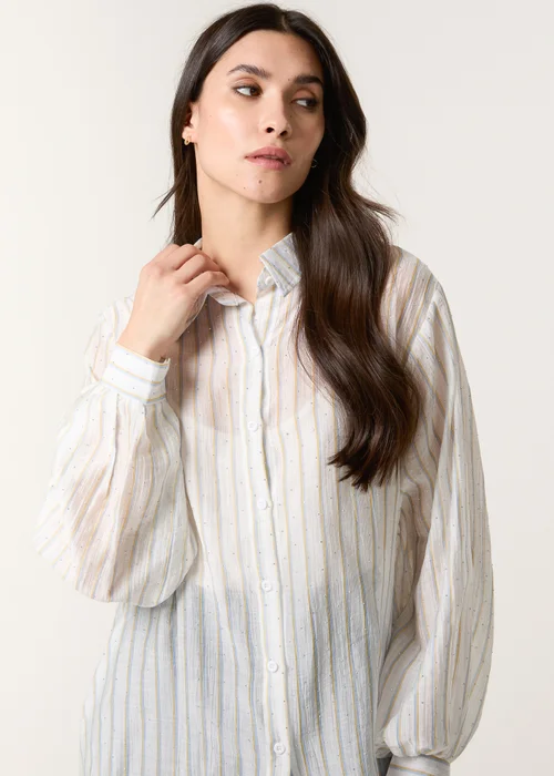 Blue Vanilla Blue Diamante Detailed Shirt With Vertical Stripes - M/L Image 1