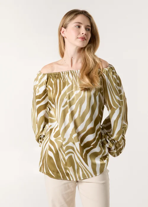Blue Vanilla White Zebra Satin Ruched Bardot Top - One Size Image 1