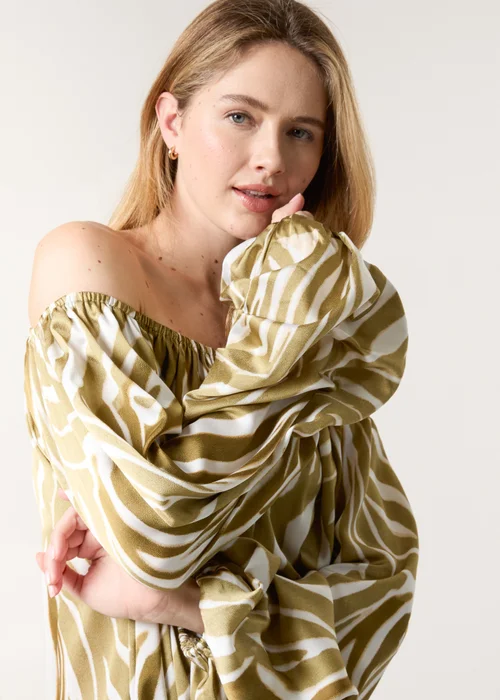 Blue Vanilla White Zebra Satin Ruched Bardot Top - One Size Image 2