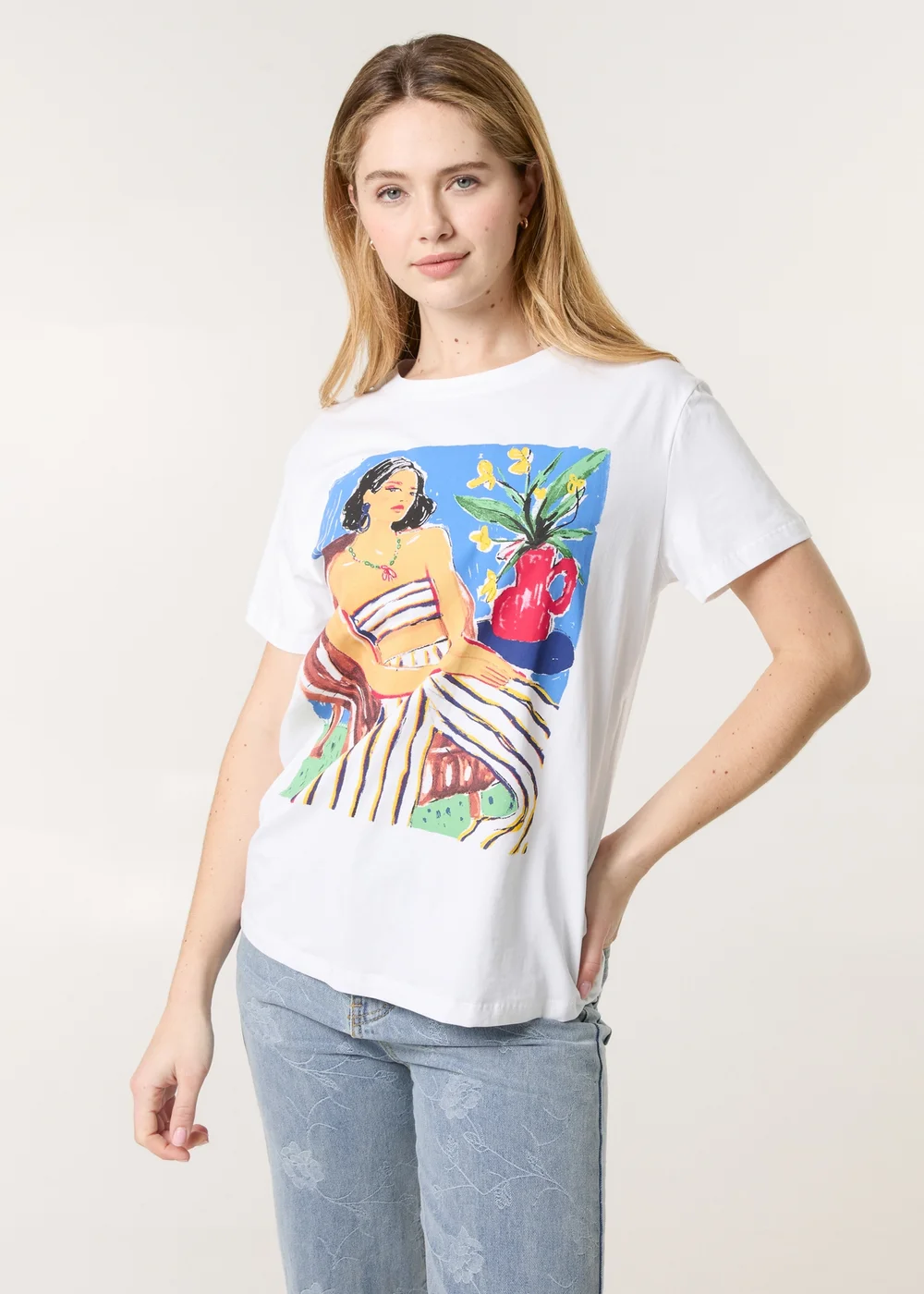 Blue Vanilla White T-Shirt With Colorful Print - M/L Image 1