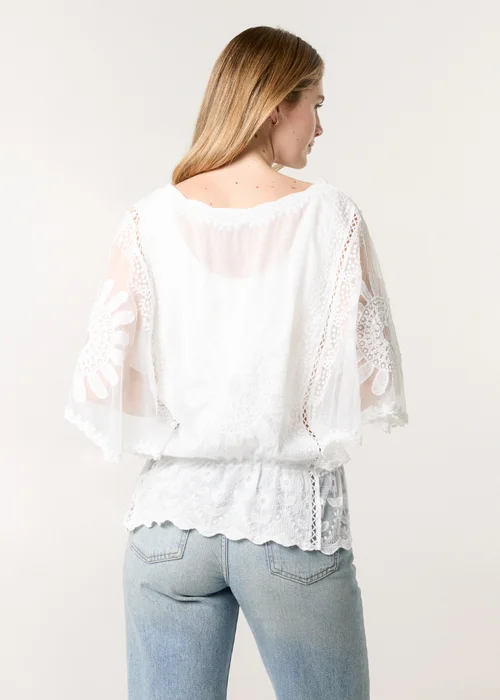 Blue Vanilla Ivory Sun Flower Lace Sleeve Blouse - M/L Image 3
