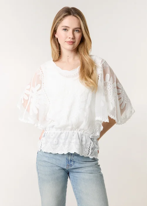 Blue Vanilla Ivory Sun Flower Lace Sleeve Blouse - M/L Image 1