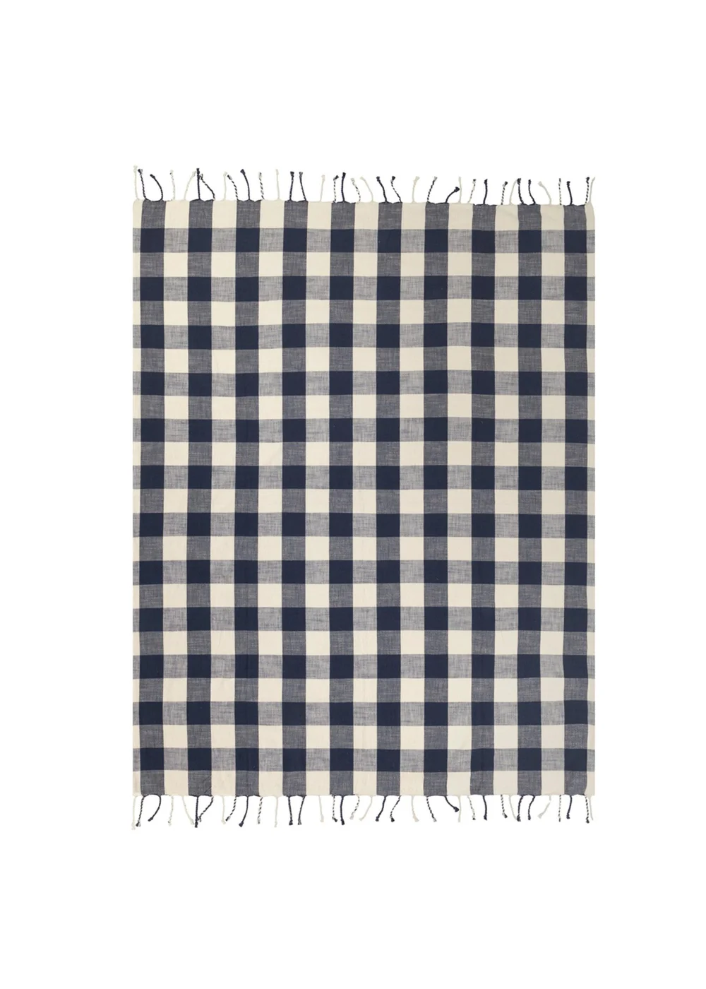 Yard Navy Chesil Check Tasselled 100% Cotton Throw - One Size Image 3