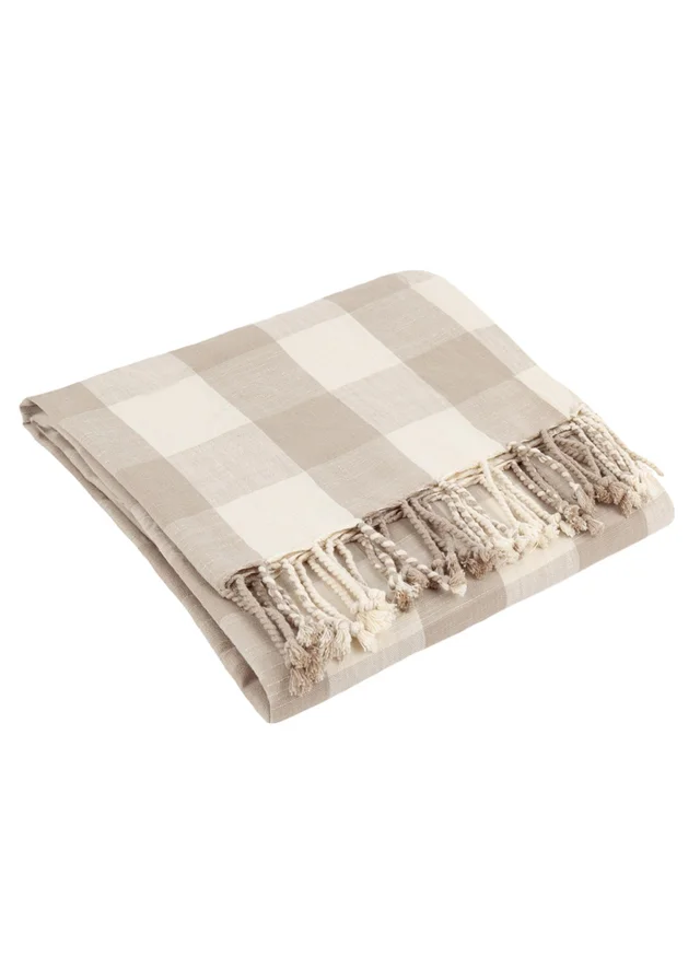 Yard Natural Chesil Check Tasselled 100% Cotton Throw