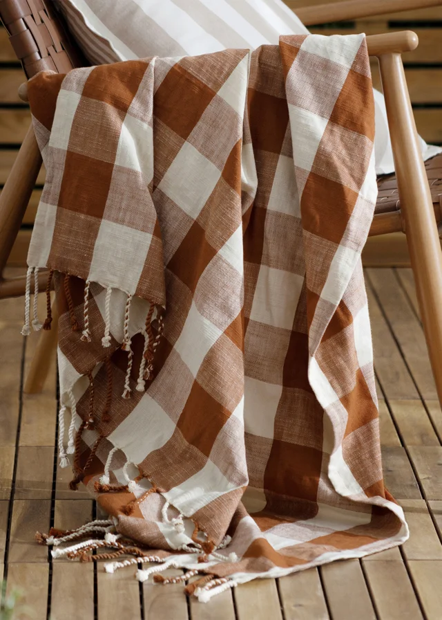 Yard Rust Chesil Check Tasselled 100% Cotton Throw