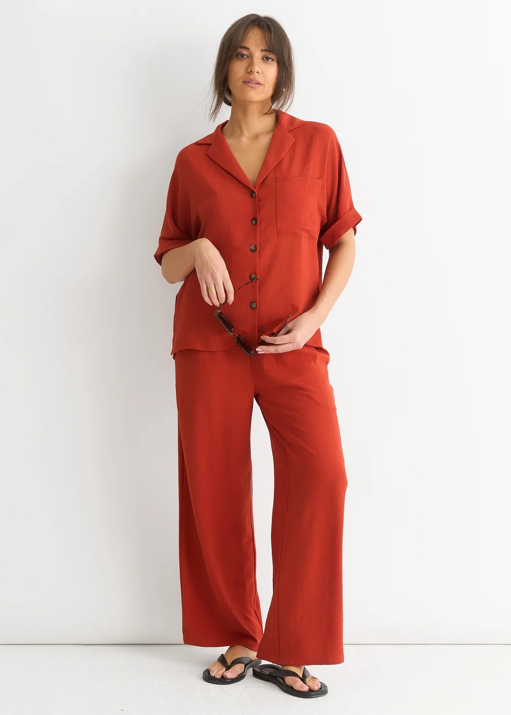 Gini London Rust Elastic Waist Wide Leg Trousers - S/M Image 1