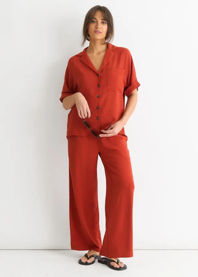 Gini London Rust Elastic Waist Wide Leg Trousers