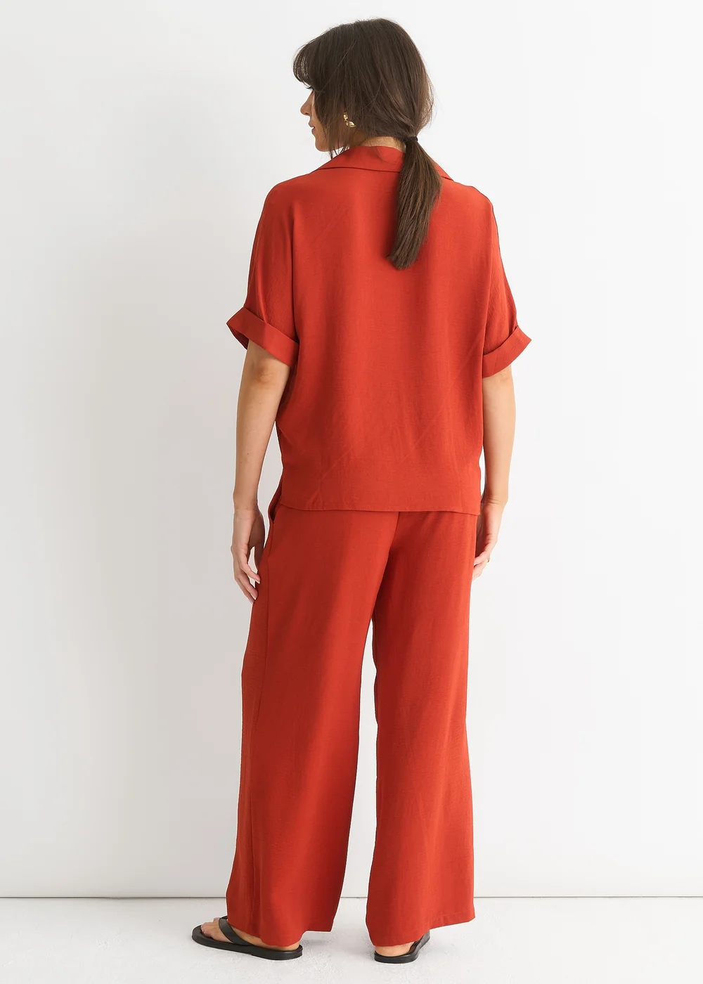 Gini London Rust Elastic Waist Wide Leg Trousers - S/M Image 2
