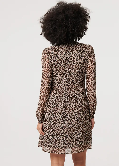 Izabel London Beige Animal Print Long Sleeve Midi Dress - 16 Image 3