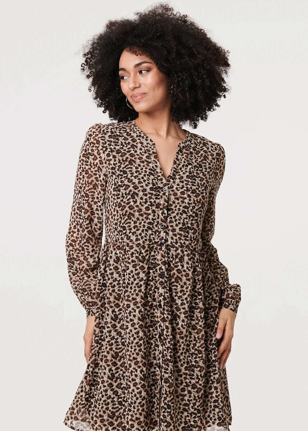 Izabel London Beige Animal Print Long Sleeve Midi Dress - 16 Image 4