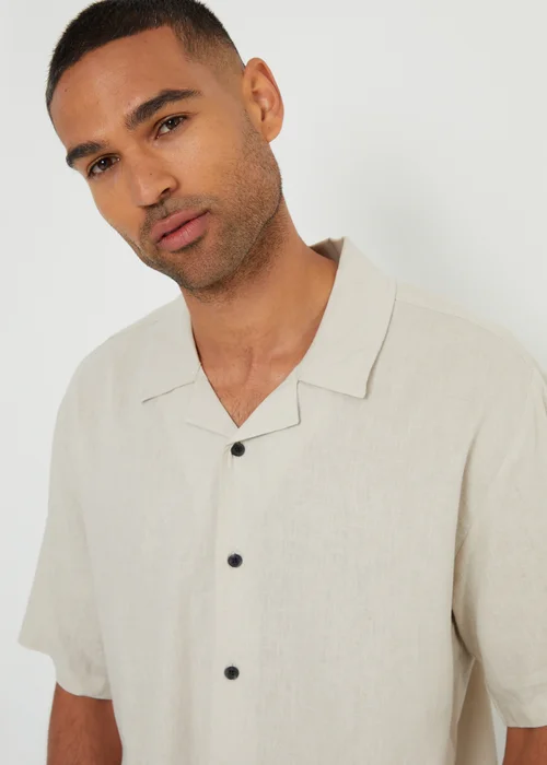 Threadbare Stone Kylian Linen Blend Revere Collar Short Sleeve Shirt - XL Image 3