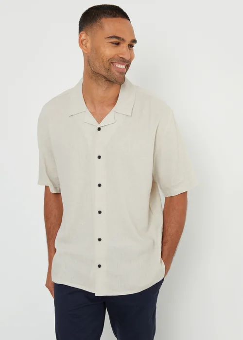 Threadbare Stone Kylian Linen Blend Revere Collar Short Sleeve Shirt - XL Image 1