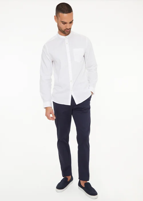 Threadbare White Linen Blend Long Sleeve Grandad Collar Shirt - 2XL Image 3