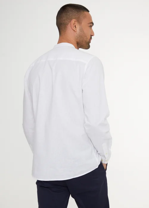 Threadbare White Linen Blend Long Sleeve Grandad Collar Shirt - 2XL Image 2