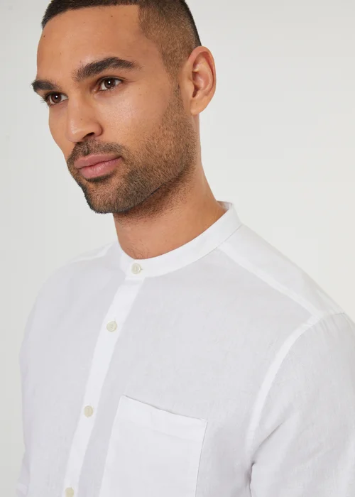 Threadbare White Linen Blend Long Sleeve Grandad Collar Shirt - 2XL Image 4