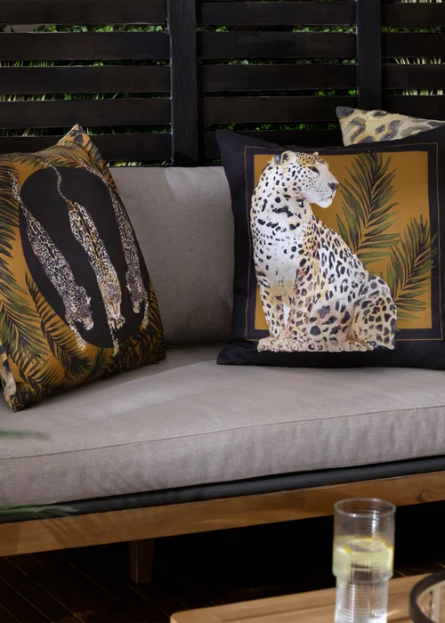 Paoletti Black/Gold Leopardis Cat Printed Outdoor Outdoor Cushion - One Size Image 6