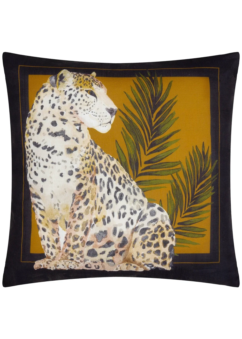 Paoletti Black/Gold Leopardis Cat Printed Outdoor Outdoor Cushion - One Size Image 2