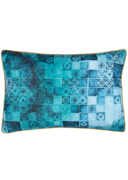 Paoletti Dark Blue Majorelle Leopard Outdoor Piped Outdoor Cushion - One Size Image 3