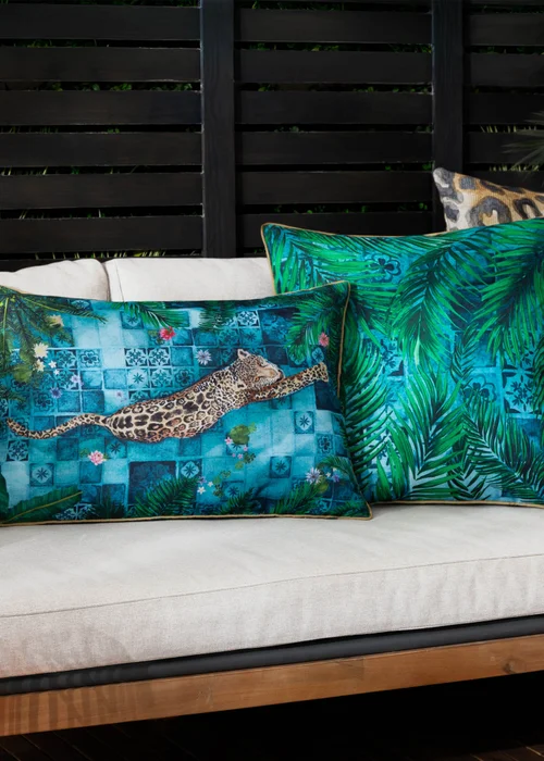 Paoletti Dark Blue Majorelle Leopard Outdoor Piped Outdoor Cushion - One Size Image 6