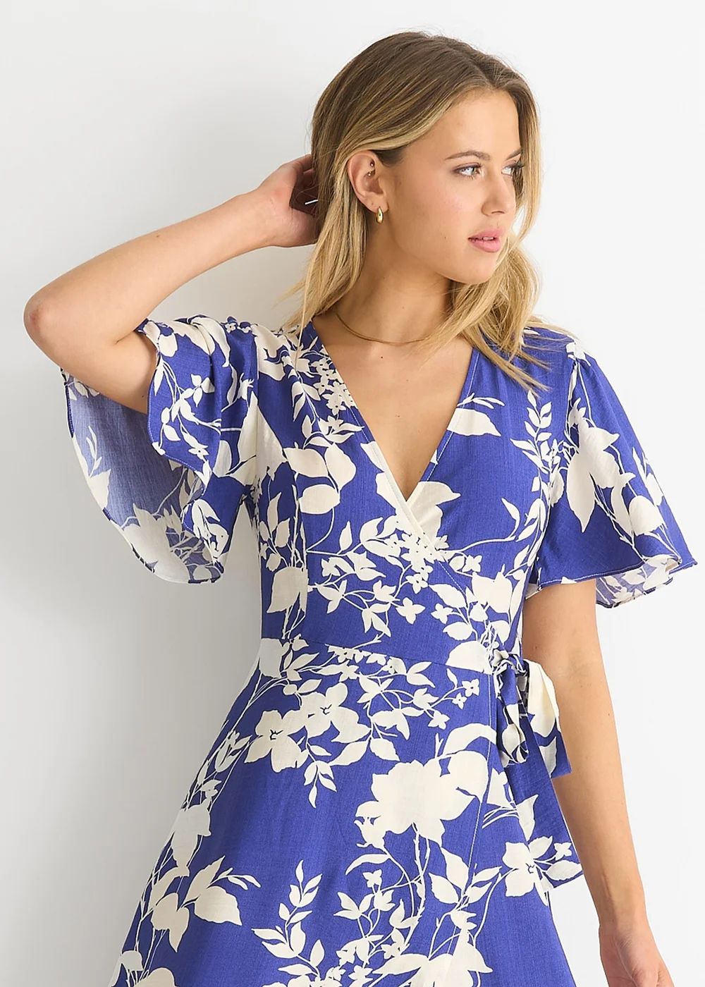 Gini London Blue Viscose Floral Wrap Midi Dress - 10 Image 3