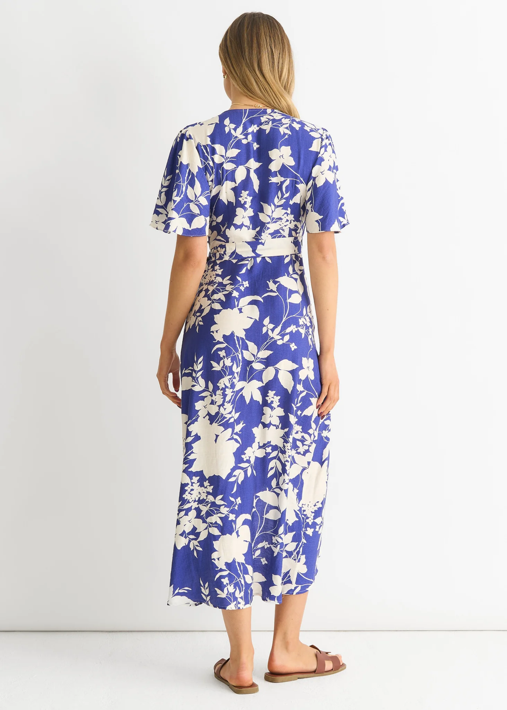 Gini London Blue Viscose Floral Wrap Midi Dress - 10 Image 2