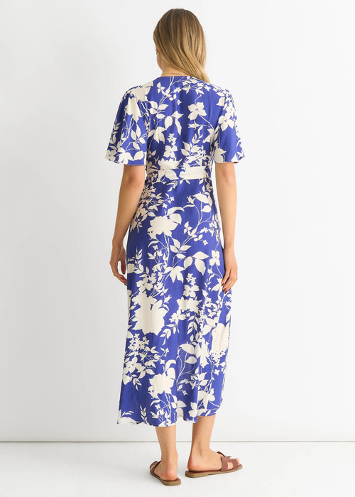 Gini London Blue Viscose Floral Wrap Midi Dress - 10 Image 2