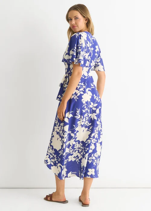 Gini London Blue Viscose Floral Wrap Midi Dress - 10 Image 4