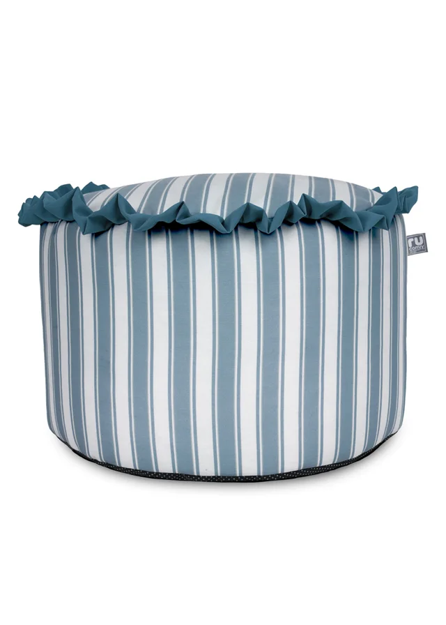 rucomfy Printed Striped Seafoam Blue Frilled Pouffe