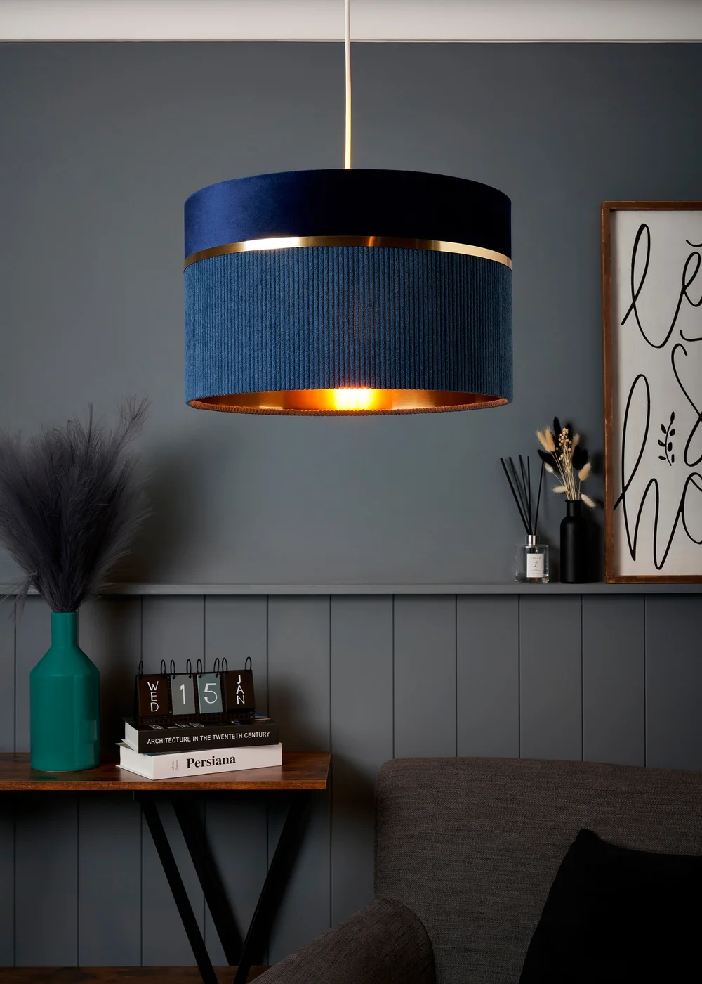 BHS Lighting Juel Velvet Easyfit Blue Shade (20cm x 30cm) - One Size Image 1