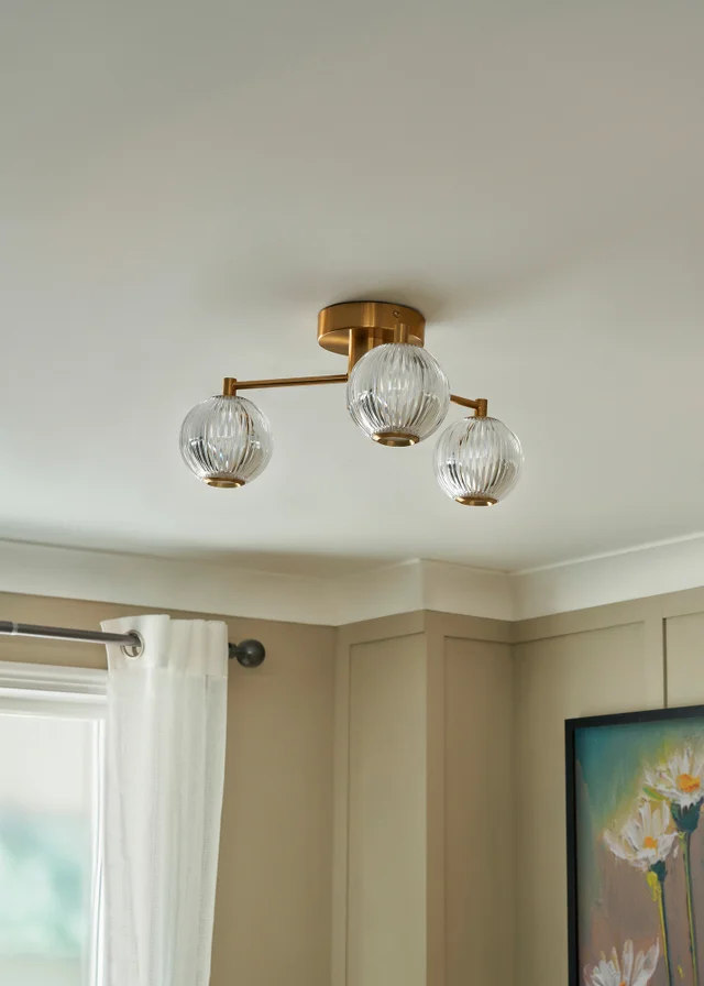 BHS Lighting Raeden LED Brass Acrylic Ball 3 Light Semi Flush (19cm x 45cm)
