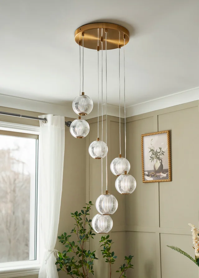 BHS Lighting Raeden LED Brass Acrylic Ball 7 Light Cascade (80-110cm x 36cm)