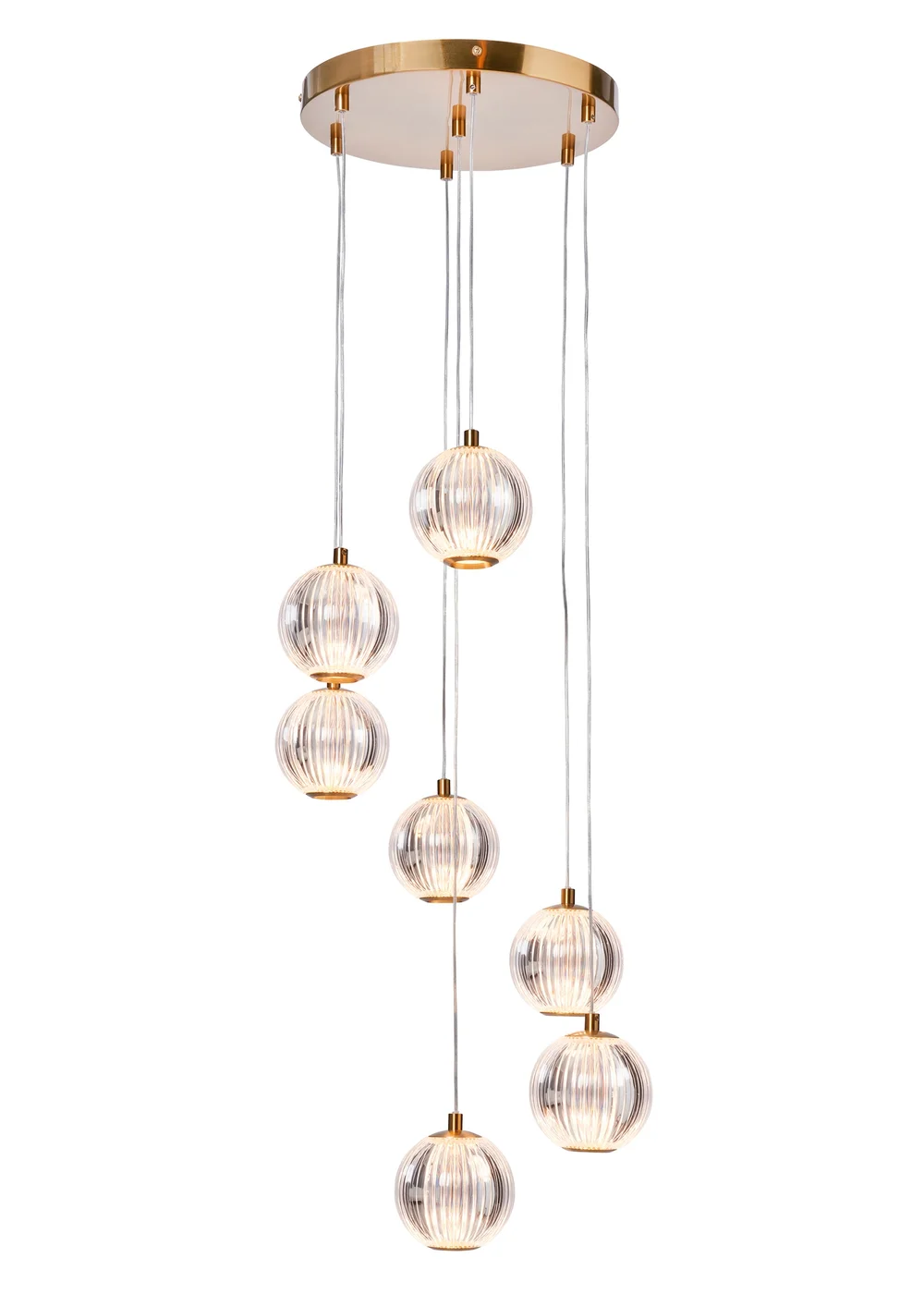 BHS Lighting Raeden LED Brass Acrylic Ball 7 Light Cascade (80-110cm x 36cm) - One Size Adjustable Image 5
