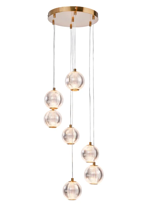 BHS Lighting Raeden LED Brass Acrylic Ball 7 Light Cascade (80-110cm x 36cm) - One Size Adjustable Image 5