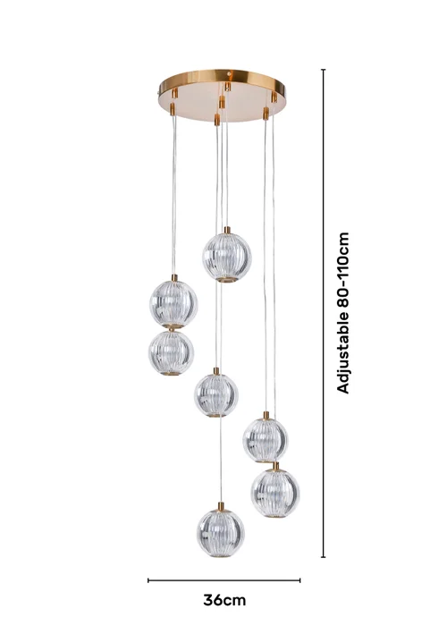 BHS Lighting Raeden LED Brass Acrylic Ball 7 Light Cascade (80-110cm x 36cm) - One Size Adjustable Image 6