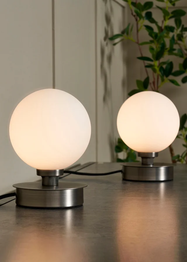 BHS Lighting Tobey Touch Table Lamp PAIR Pewter (18cm x 12cm)
