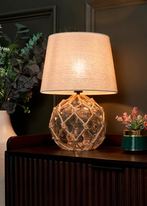 BHS Lighting Seaqua Clear Dimpled Glass Rope Table Lamp (41cm x 28cm) - One Size Image 3