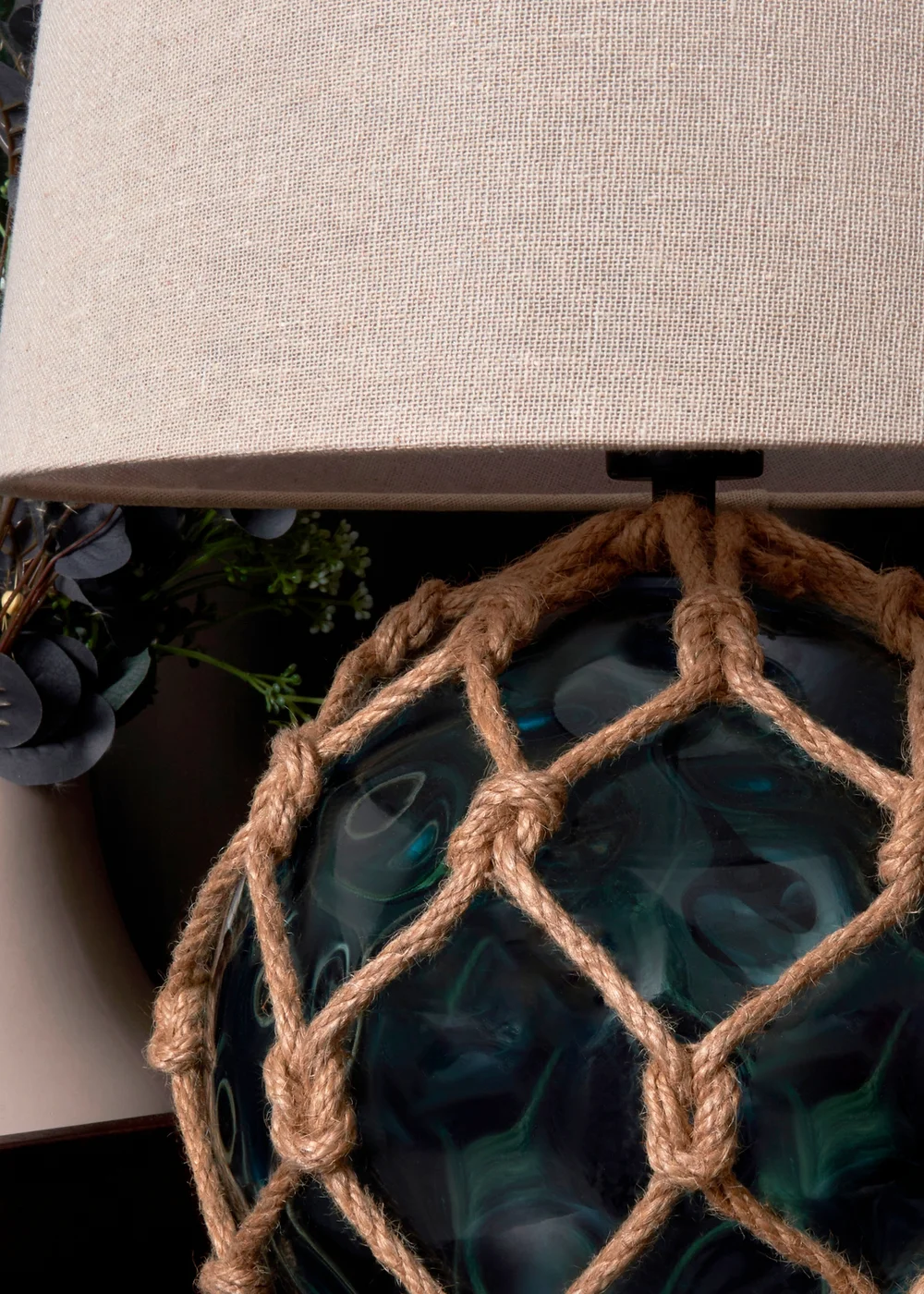 BHS Lighting Seaqua Blue Clear Dimpled Glass Rope Table Lamp (41cm x 28cm) - One Size Image 4