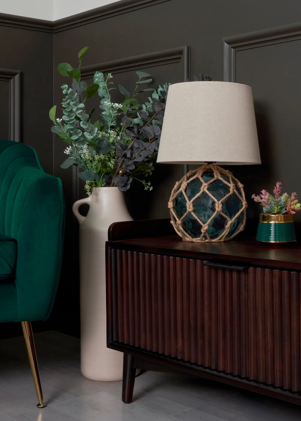 BHS Lighting Seaqua Blue Clear Dimpled Glass Rope Table Lamp (41cm x 28cm) - One Size Image 2